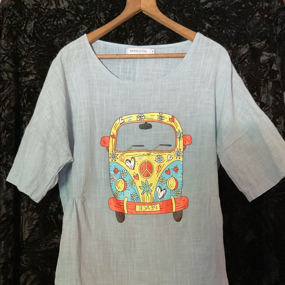 NWOT Peace VW Van shirt w tucked sides~size M